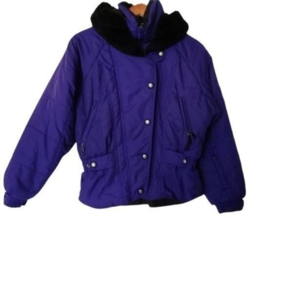 Vintage Rainier Ski Jacket Purple Short Dolman Sleeve 70's Pockets Hood size 8 - Picture 2 of 13